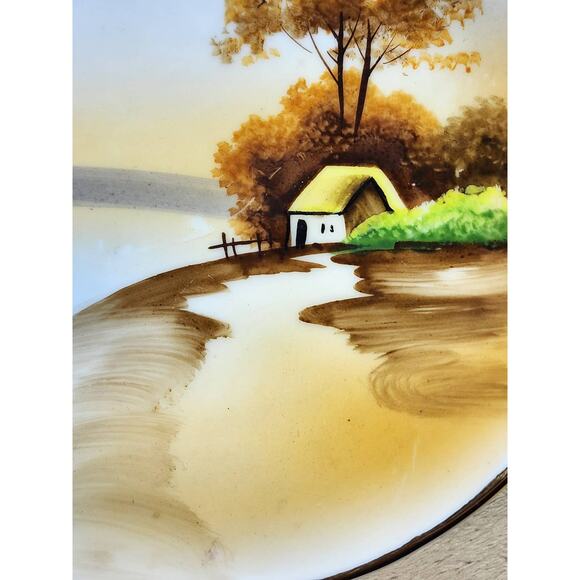 Nippon Bowl w/ Handle Cottage Landscape 7" Gold Trim 1891 - 1921 Hand Painted - Picture 9 of 13